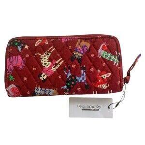Vera Bradley Essential Continental Wallet Holiday Hounds 5075821032 Dogs Red NWT